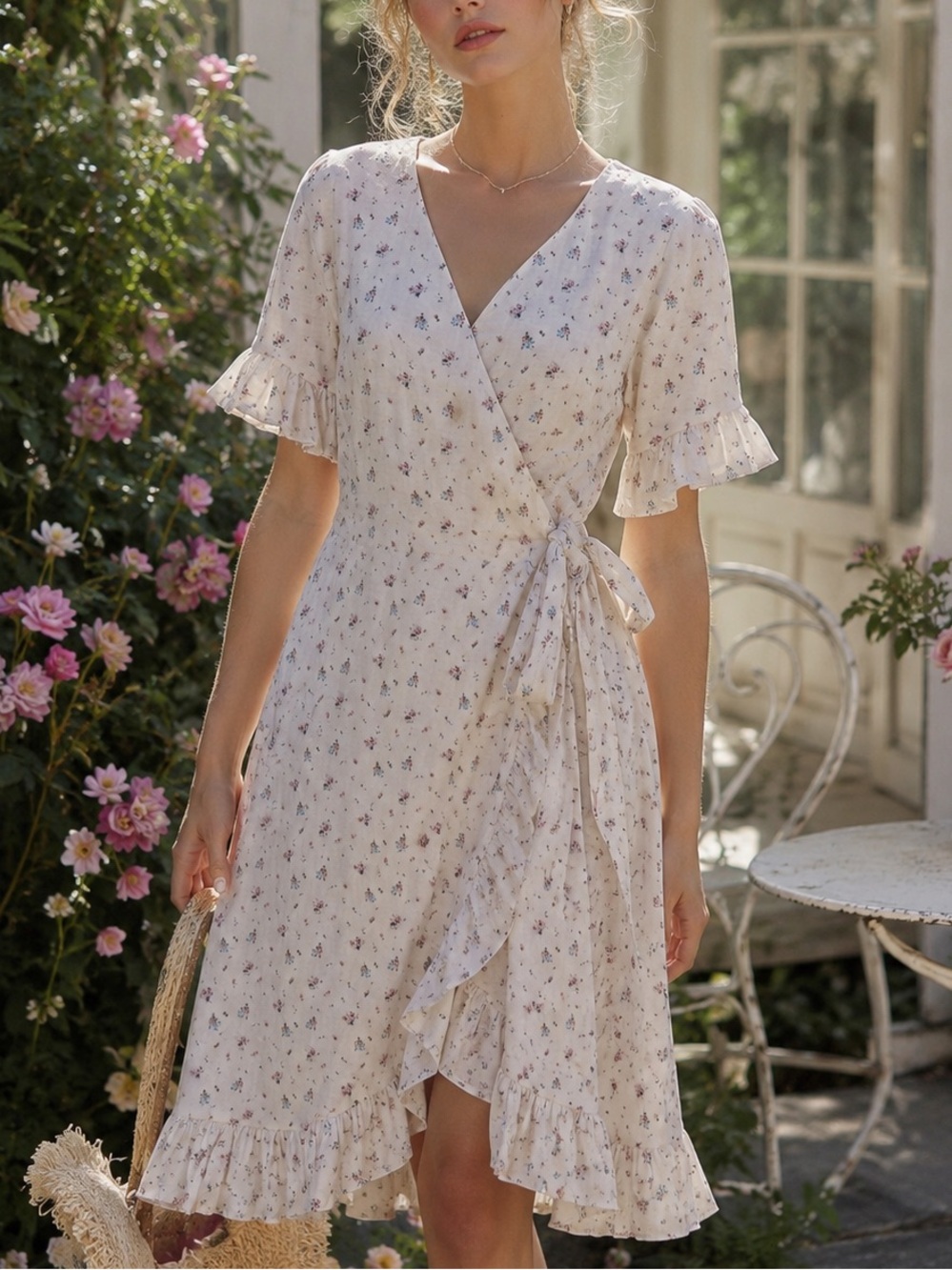 🎀 EleStory | Handmade in USA | 100% COTTON | Floral Wrap Dress | size L